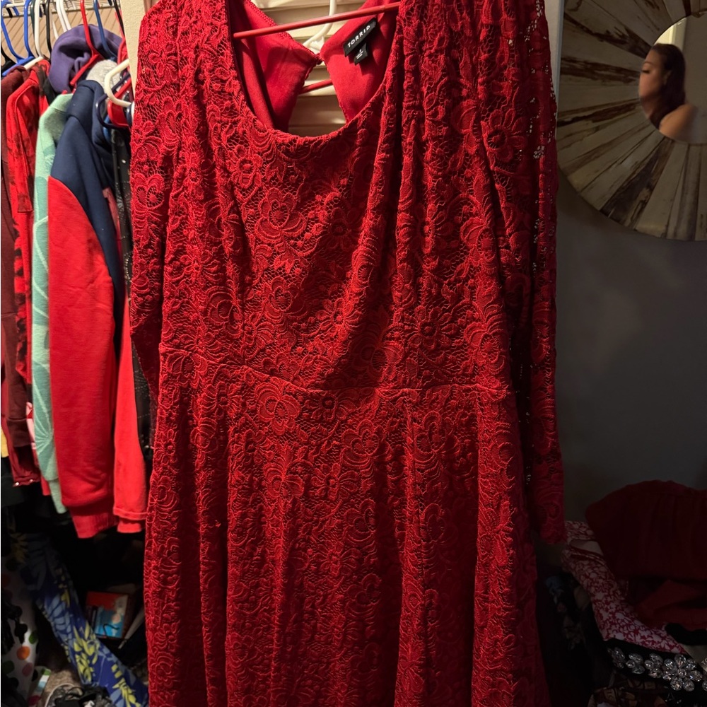 Torrid Red Lace Long Sleeve Dress